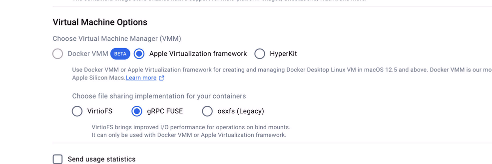 Docker Desktop設定 - gRPC FUSE選択時