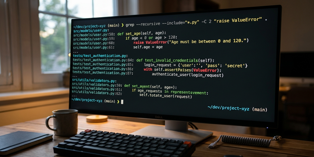 --includeオプションを使ってPythonファイルだけを対象にgrepする端末画面