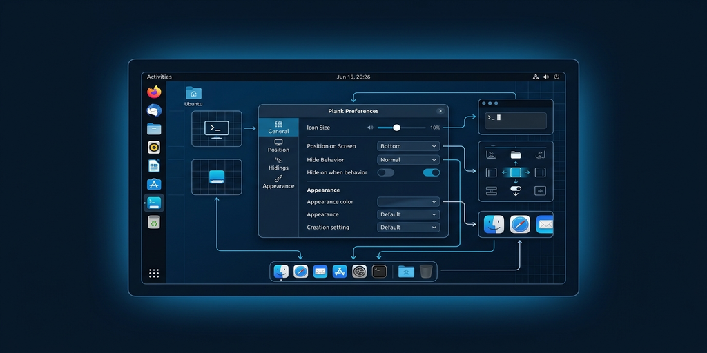 Plankドックの設定画面とmacOSスタイルのDock
