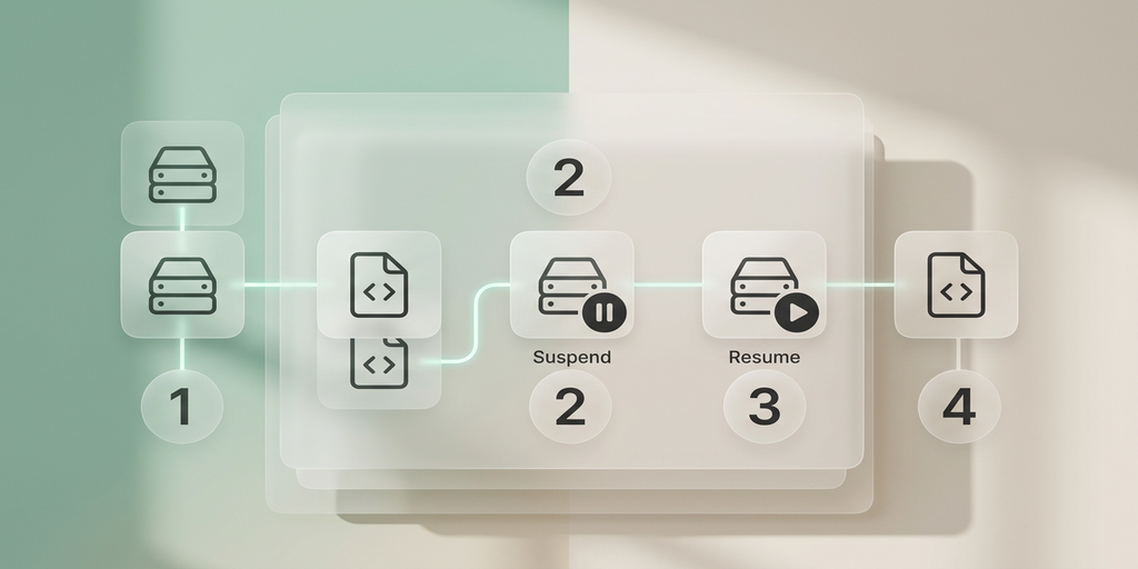 VMwareのゲストOSでサスペンド・レジュームのフローとスクリプト実行タイミングを示す図