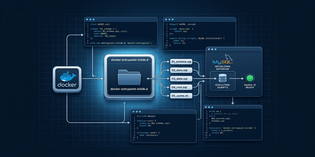 MySQLコンテナの初期化フロー図