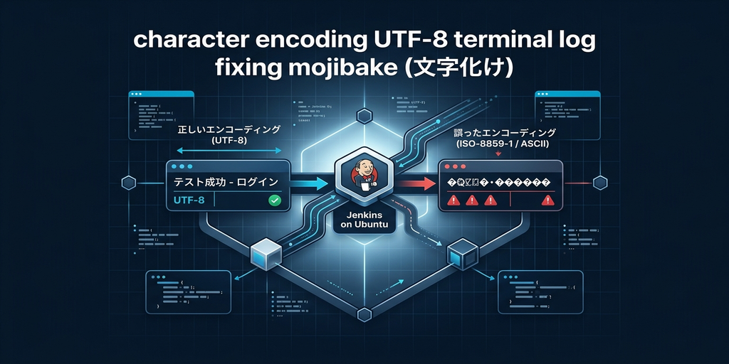 Jenkinsのコンソール出力で日本語が文字化けしている様子